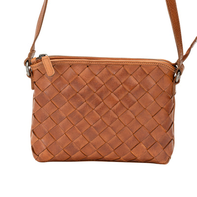 Mila – Diamond Weave Leather Crossbody Bag (Cognac)