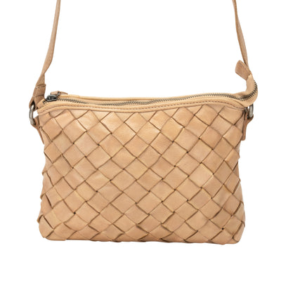 Mila – Diamond Weave Leather Crossbody Bag (Beige)