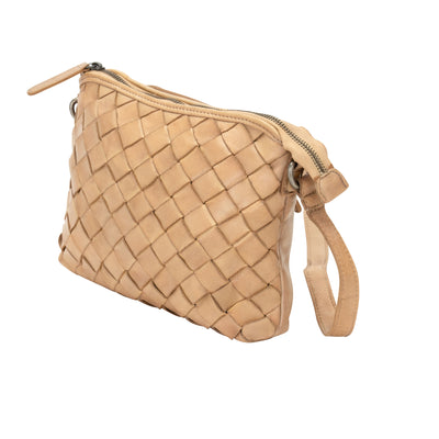 Mila – Diamond Weave Leather Crossbody Bag (Beige)