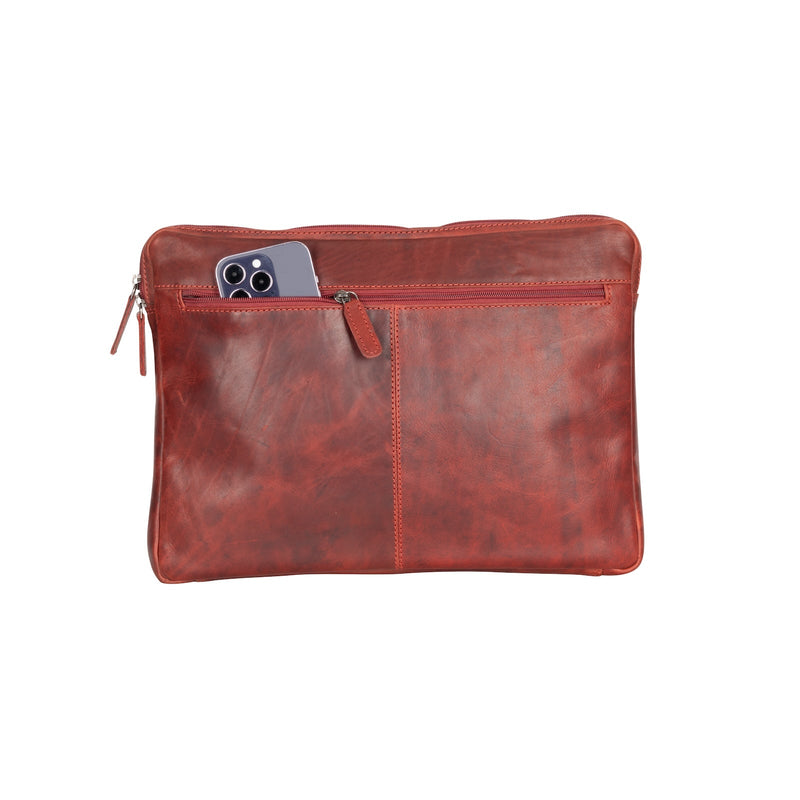 Rory – Handmade Leather Laptop Cover, Unisex Document Sleeve, Red - Greenwood Leather