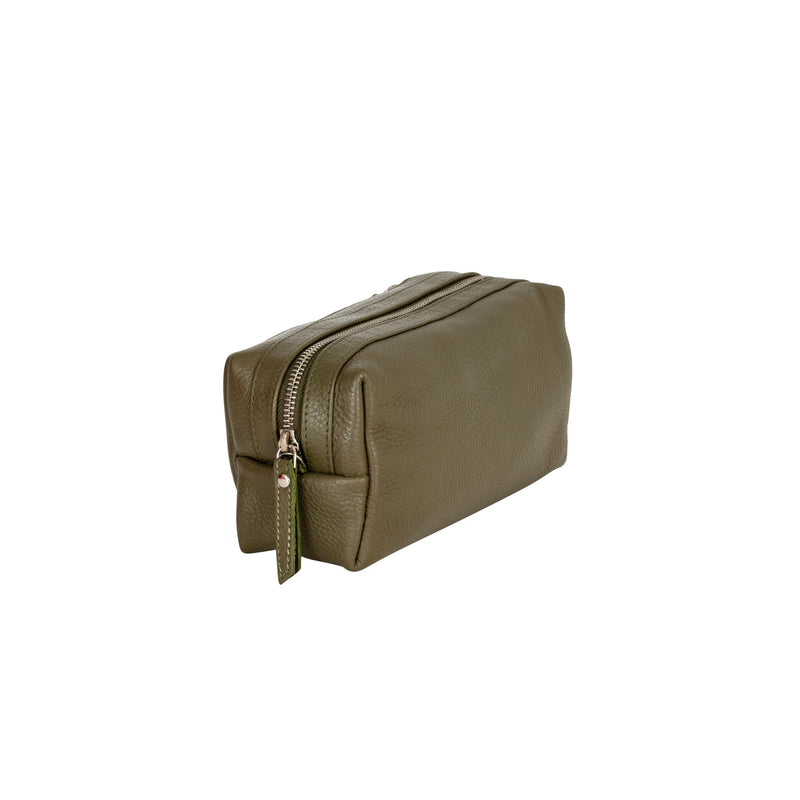 Ruby Luxe Leather Cosmetic Case Olive Green - Greenwood Leather