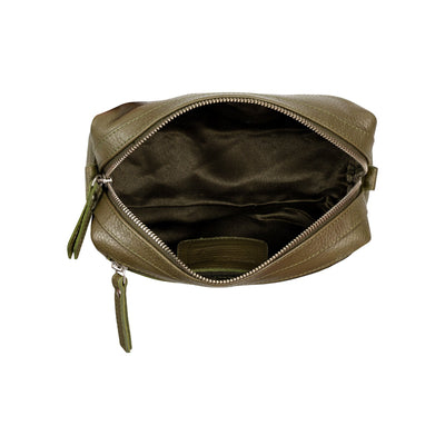 Ruby Luxe Leather Cosmetic Case Olive Green - Greenwood Leather
