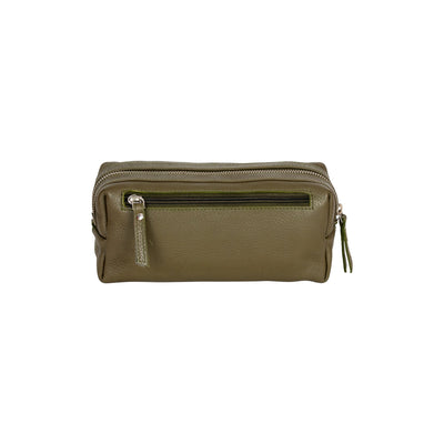 Ruby Luxe Leather Cosmetic Case Olive Green - Greenwood Leather