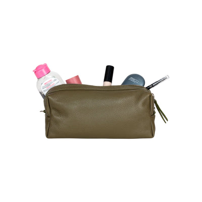 Ruby Luxe Leather Cosmetic Case Olive Green - Greenwood Leather