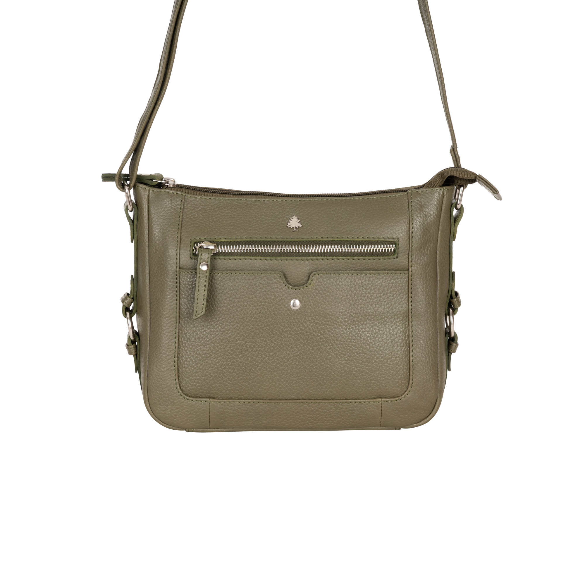 Harper Compact Leather Crossbody Bag – Olive Green