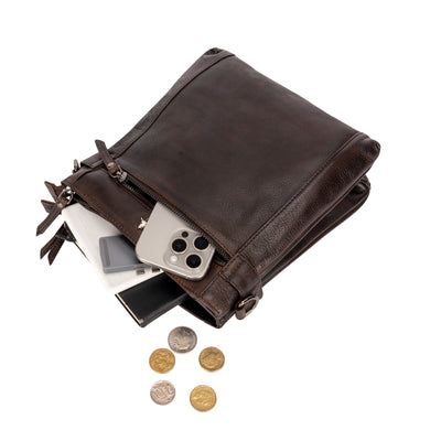 Leather Shoulder Bag 'Isalie' Brown - Greenwood Leather