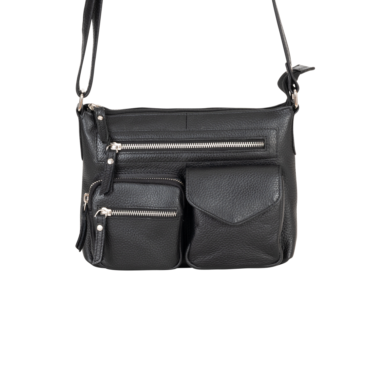 Mila Multi-Pocket Leather Crossbody Bag – Classic Black - Greenwood Leather