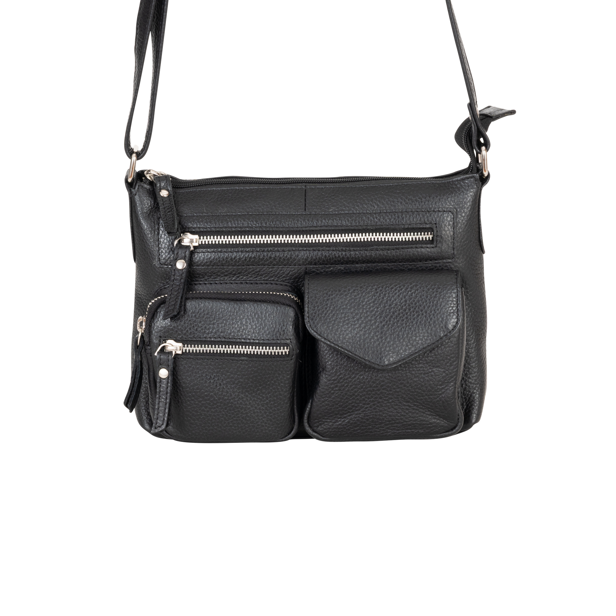 Mila Multi-Pocket Leather Crossbody Bag – Classic Black