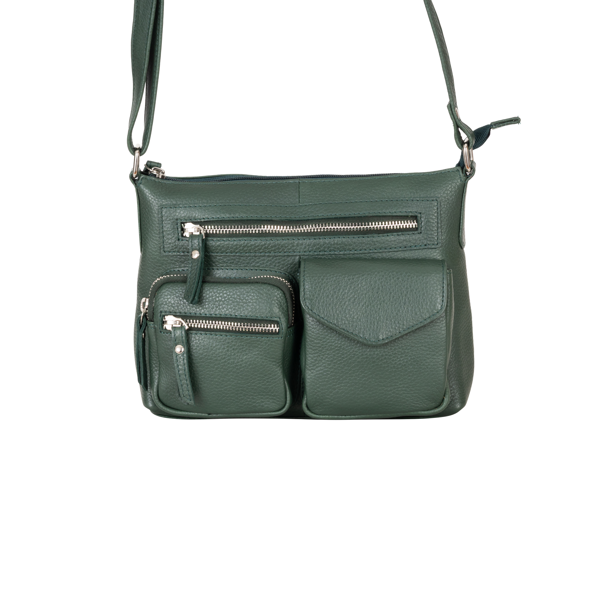 Mila Multi-Pocket Leather Crossbody Bag – Evergreen