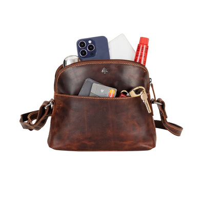 The Explorer Compact Crossbody – Vintage Sandal Leather Bag - Greenwood Leather