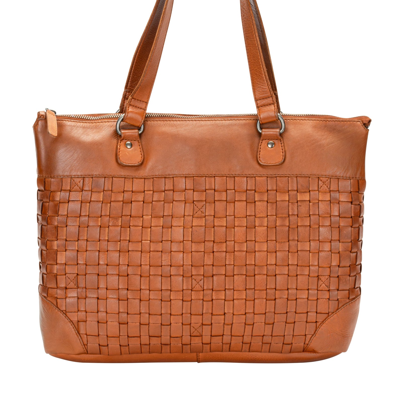 The Harlow Tote Bag — Vintage Tan Leather Work Tote - Greenwood Leather