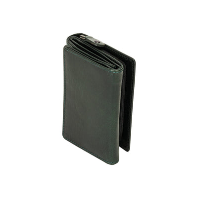 The Harvest — Women's Bottle Green Leather Bifold Wallet with Zip Coin Purse & RFID Protection - Greenwood Leather