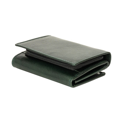 The Harvest — Women's Bottle Green Leather Bifold Wallet with Zip Coin Purse & RFID Protection - Greenwood Leather