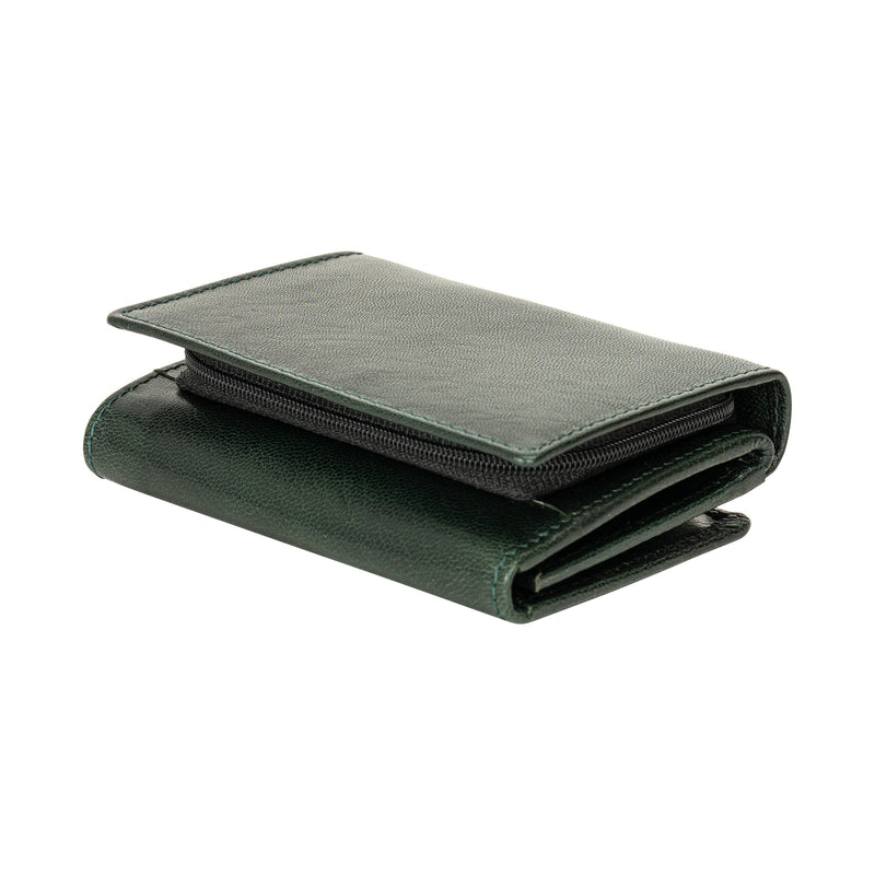 The Harvest — Women's Bottle Green Leather Bifold Wallet with Zip Coin Purse & RFID Protection - Greenwood Leather