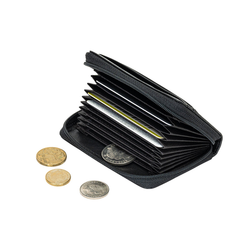 The Midnight | Women's Black Leather Zip - Around Accordion Card Wallet | Greenwood Leather - Greenwood Leather