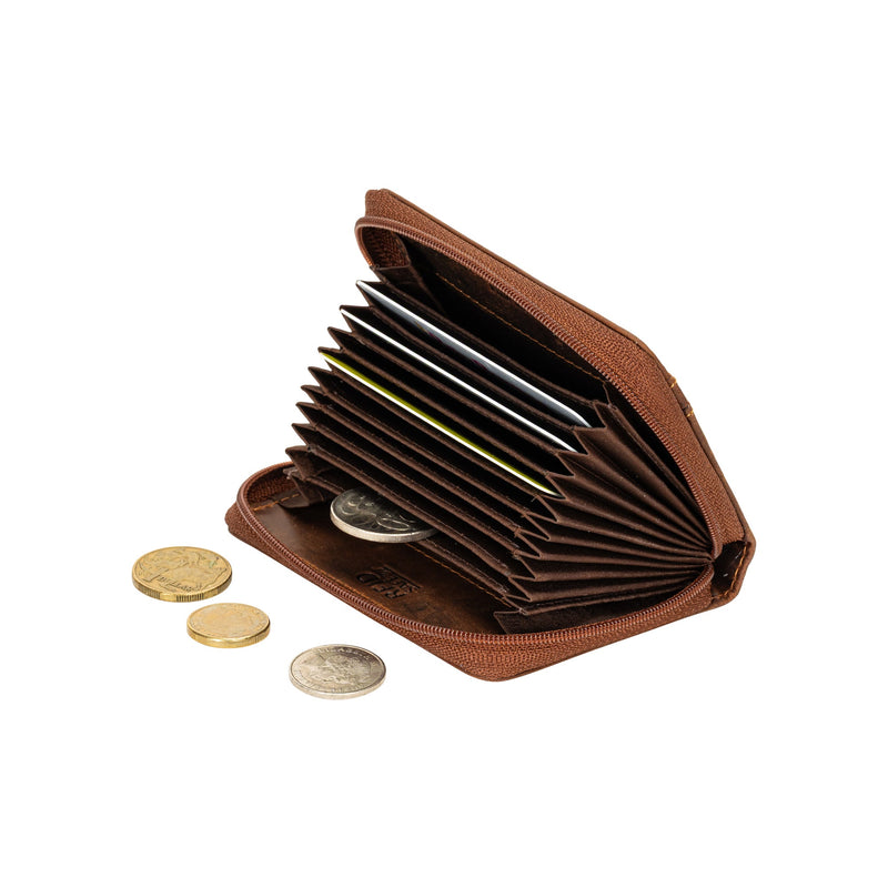 The Midnight | Women's Sandal Leather Zip - Around Accordion Card Wallet | Greenwood Leather - Greenwood Leather