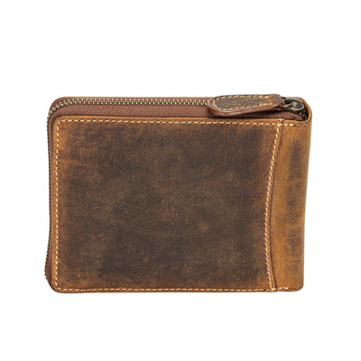 The Roadster Biker Wallet — Vintage Hunter Leather Zip Wallet - Greenwood Leather