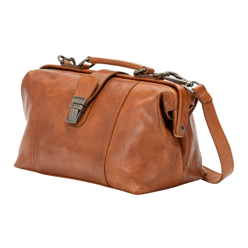 The Sawyer Doctor's Bag — Vintage Washed Leather Top Handle Satchel (Cognac) - Greenwood Leather