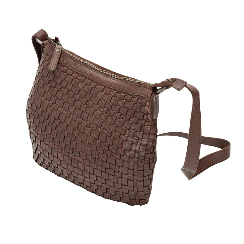 The Winslow Shoulder Bag — Vintage Woven Leather Crossbody (Brown) - Greenwood Leather