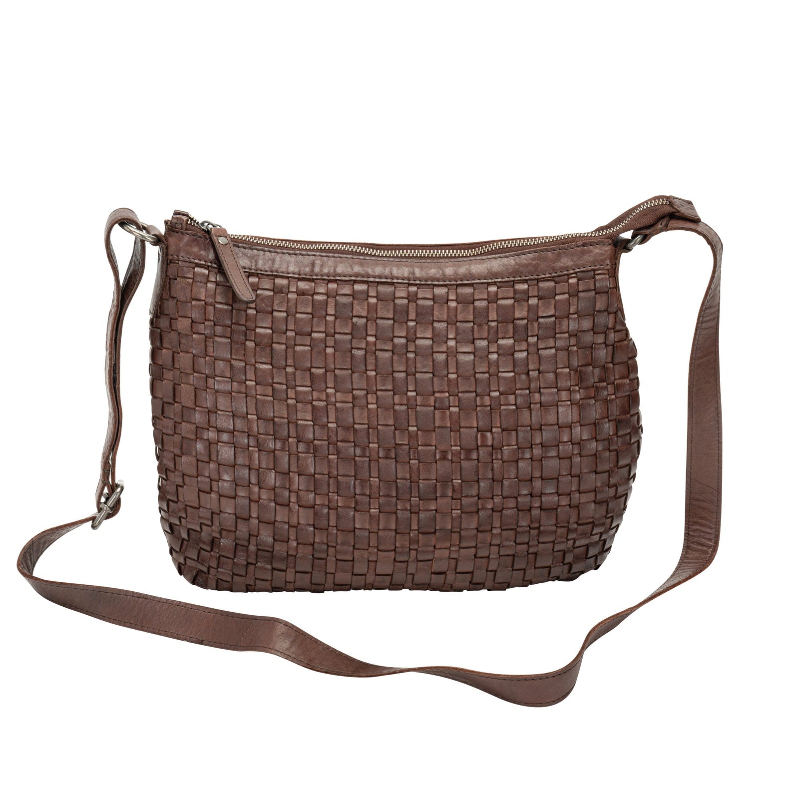 The Winslow Shoulder Bag — Vintage Woven Leather Crossbody (Brown) - Greenwood Leather