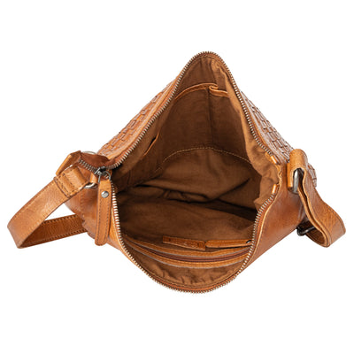 The Winslow Shoulder Bag — Vintage Woven Leather Crossbody (Cognac) - Greenwood Leather