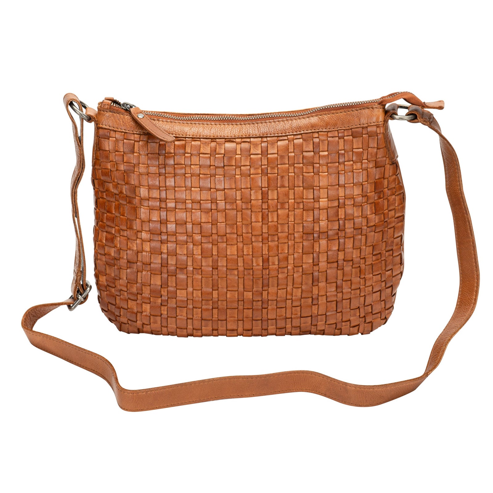 The Winslow Shoulder Bag — Vintage Woven Leather Crossbody (Cognac) - Greenwood Leather
