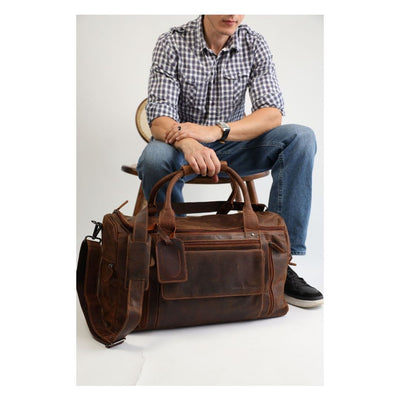 Leather Travel Bag Large - Casual Vintage Look Sandal - Greenwood Leather