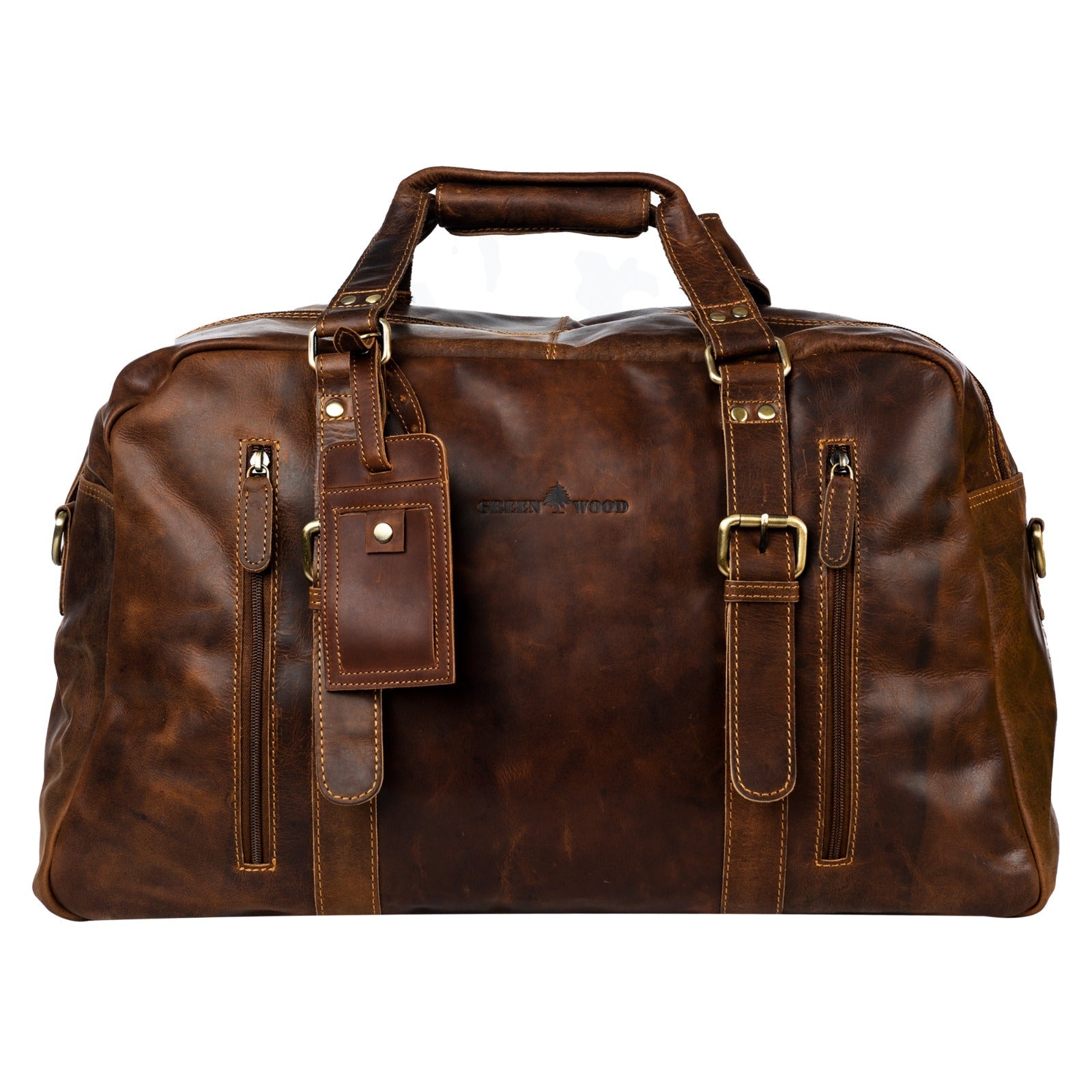 Voyager Leather Weekend Bag – Full Grain Oil Pull-Up Leather Travel Duffel (Sandal) - Greenwood Leather