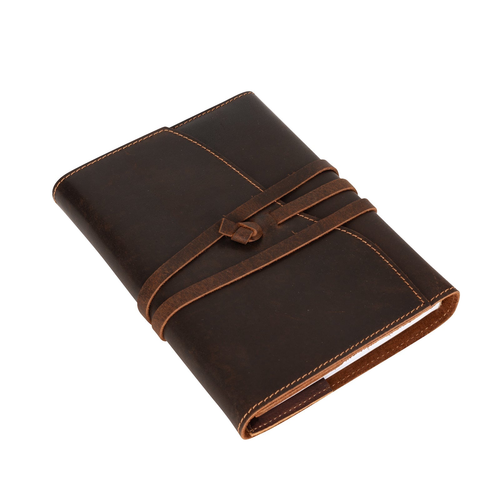 Wren – Refillable Leather Journal, Wrap Closure Notebook Cover, Sandal - Greenwood Leather