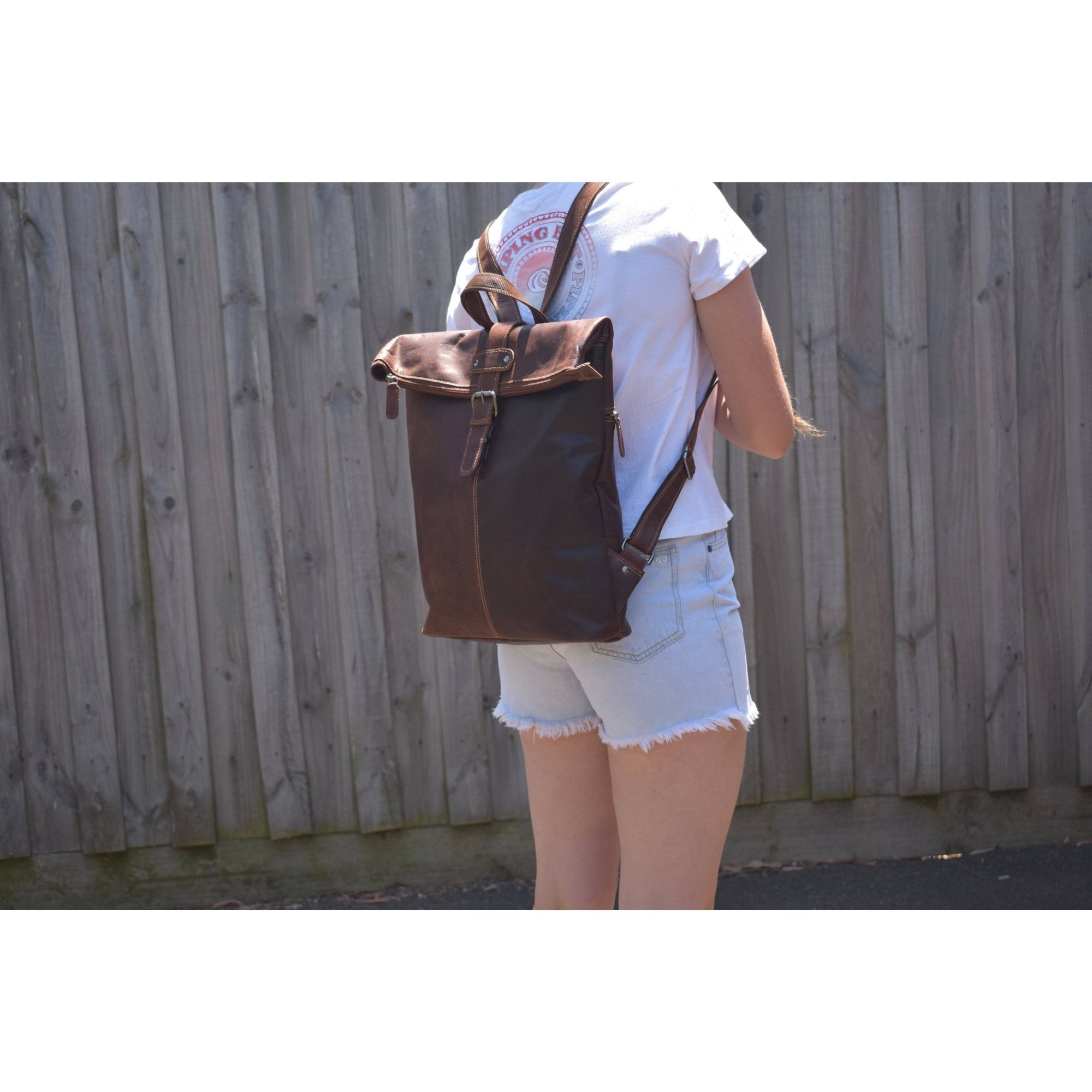 Birchwood Roll-Top Leather Backpack – Vintage Full Grain Leather Laptop Backpack | Medium & Large - Greenwood Leather