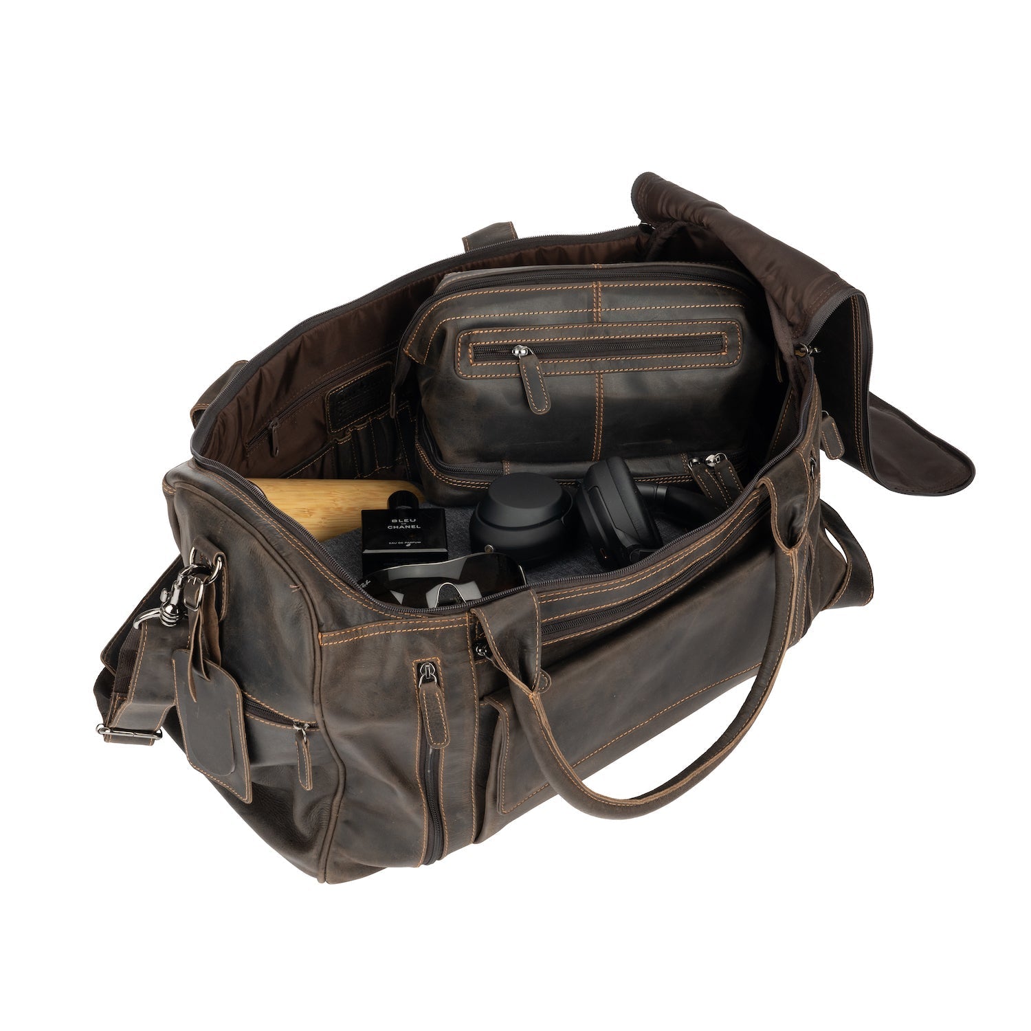 Greenwood Leather Travel Bag Large - Casual Vintage Look Brown - Greenwood Leather